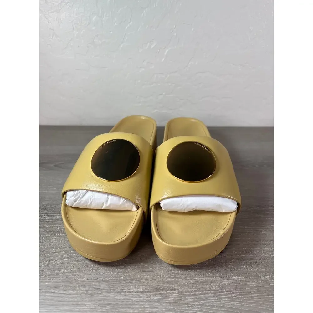 Tory Burch Sandals 9.5 Womens Cornbread Yellow Patos Leather‎ Slip-On Platform